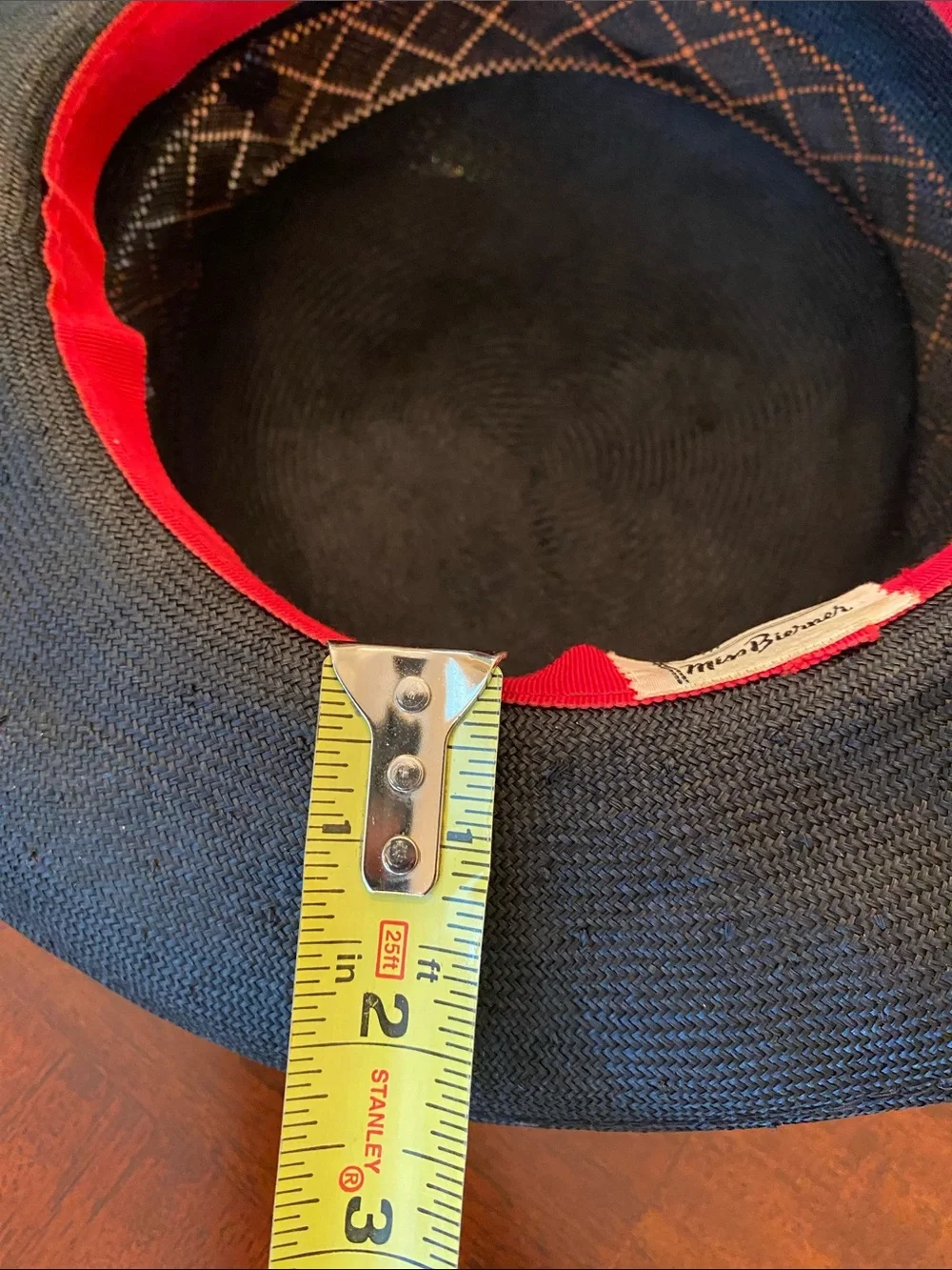 Vintage Miss Bierner Black Wide-Brim Dress Hat with Floral & Feather Accent